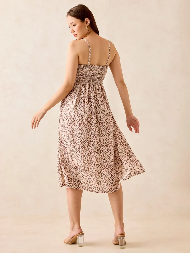 Outzidr brown Brown Floral Print Strappy Midi Dress for Women | Best Price UAE